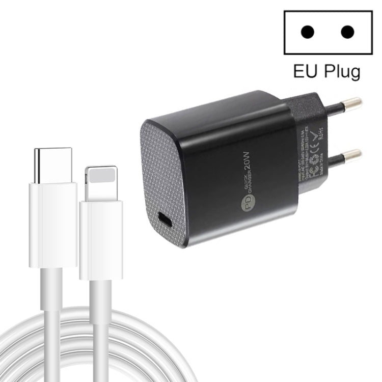 PD11 Singolo caricabatterie rapido PD3.0 USB-C / Type-C da 20 W con cavo dati da 1 m da Type-C a 8 pin, spina EU, EU Plug + Type-C to 8 Pin Cable