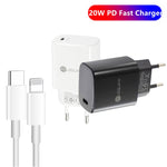 PD11 Singolo caricabatterie rapido PD3.0 USB-C / Type-C da 20 W con cavo dati da 1 m da Type-C a 8 pin, spina EU, EU Plug + Type-C to 8 Pin Cable