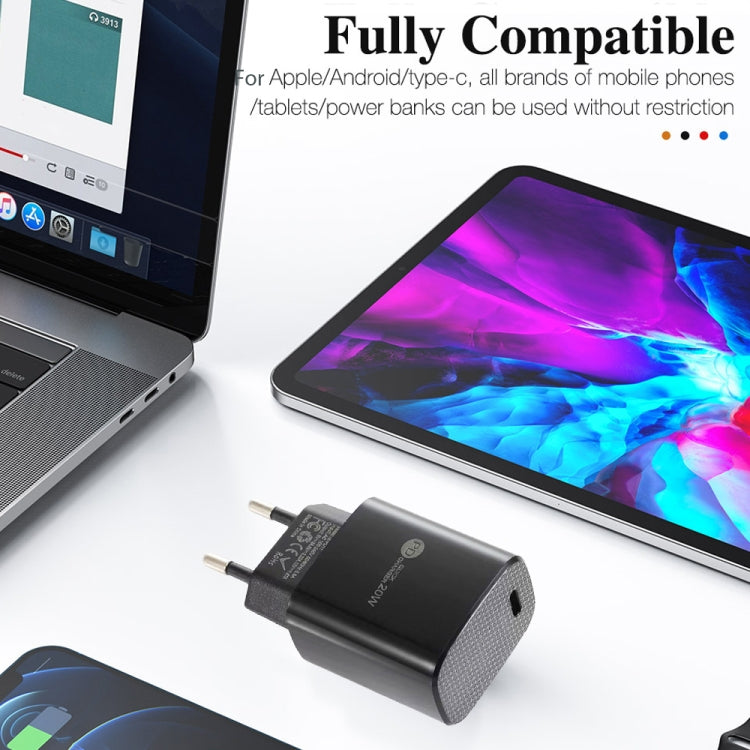 PD11 Singolo caricabatterie rapido PD3.0 USB-C / Type-C da 20 W con cavo dati da 1 m da Type-C a 8 pin, spina EU, EU Plug + Type-C to 8 Pin Cable