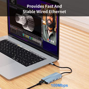 JUNSUNMAY Adattatore docking station hub Ethernet 8 in 1 da tipo C a 4K HDMI + RJ45, JSM-HUB014