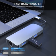 JUNSUNMAY Adattatore docking station hub Ethernet 6 in 1 da tipo C a 4K HDMI + 1000M RJ45