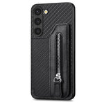 Custodia per telefono a portafoglio con cerniera lampo in fibra di carbonio, For Samsung Galaxy S23 5G, For Samsung Galaxy S23+ 5G, For Samsung Galaxy S23 Ultra 5G