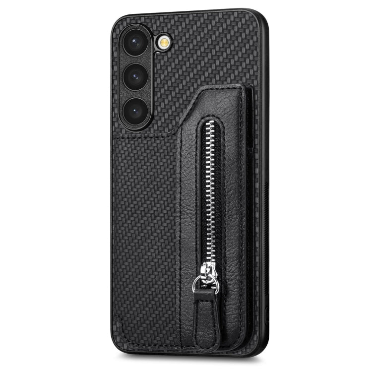 Custodia per telefono a portafoglio con cerniera lampo in fibra di carbonio, For Samsung Galaxy S23 5G, For Samsung Galaxy S23+ 5G, For Samsung Galaxy S23 Ultra 5G