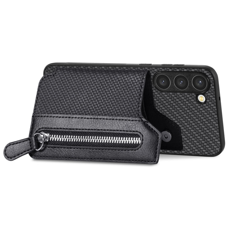 Custodia per telefono a portafoglio con cerniera lampo in fibra di carbonio, For Samsung Galaxy S23 5G, For Samsung Galaxy S23+ 5G, For Samsung Galaxy S23 Ultra 5G