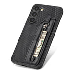 Custodia per telefono a portafoglio con cerniera lampo in fibra di carbonio, For Samsung Galaxy S23 5G, For Samsung Galaxy S23+ 5G, For Samsung Galaxy S23 Ultra 5G