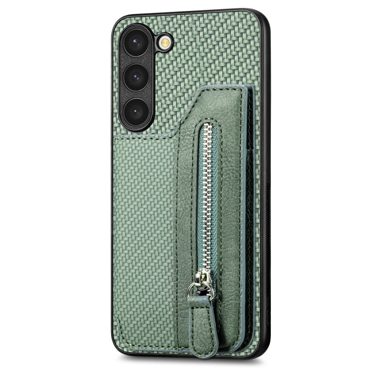 Custodia per telefono a portafoglio con cerniera lampo in fibra di carbonio, For Samsung Galaxy S23 5G, For Samsung Galaxy S23+ 5G, For Samsung Galaxy S23 Ultra 5G