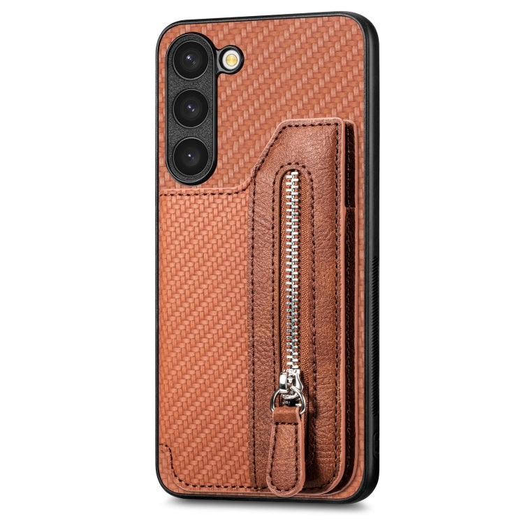 Custodia per telefono a portafoglio con cerniera lampo in fibra di carbonio, For Samsung Galaxy S23 5G, For Samsung Galaxy S23+ 5G, For Samsung Galaxy S23 Ultra 5G