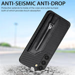 Custodia per telefono a portafoglio con cerniera lampo in fibra di carbonio, For Samsung Galaxy S23 5G, For Samsung Galaxy S23+ 5G, For Samsung Galaxy S23 Ultra 5G