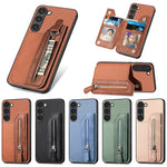 Custodia per telefono a portafoglio con cerniera lampo in fibra di carbonio, For Samsung Galaxy S23 5G, For Samsung Galaxy S23+ 5G, For Samsung Galaxy S23 Ultra 5G