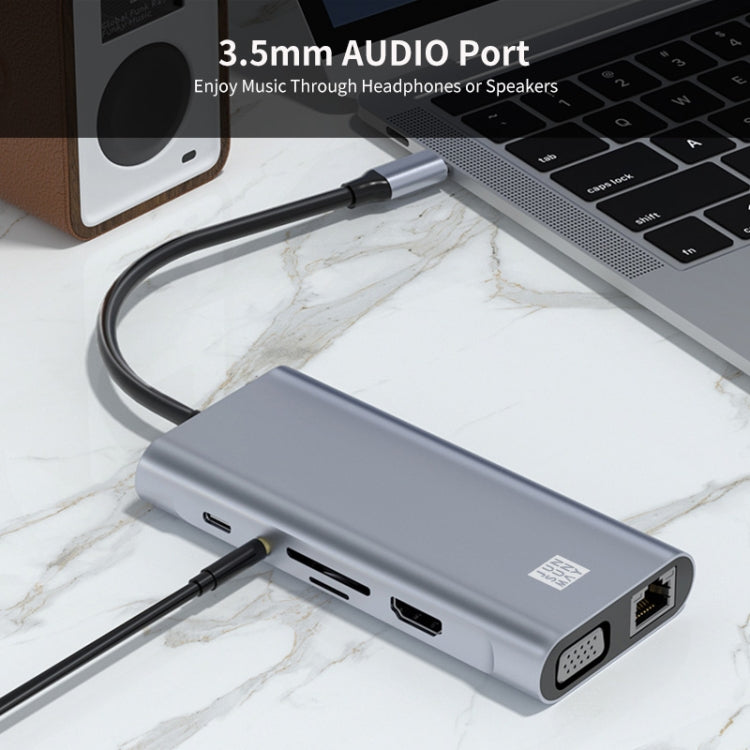 Hub USB-C 11 in 1 con HDMI 4K, VGA, RJ45 e ricarica PD