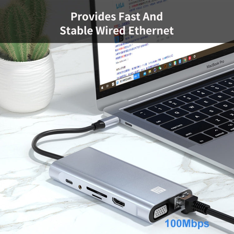 Hub USB-C 11 in 1 con HDMI 4K, VGA, RJ45 e ricarica PD