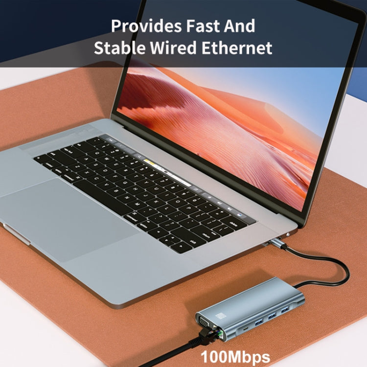 Hub USB-C 10 in 1 con HDMI 4K, VGA, RJ45 e lettore SD/TF