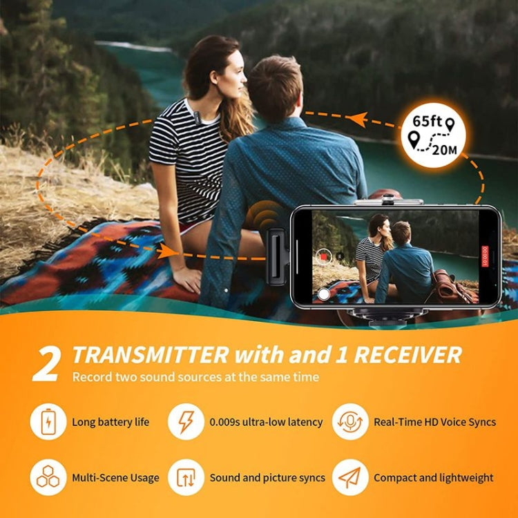 Microfoni lavalier wireless doppio con custodia di ricarica