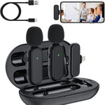Microfono lavalier wireless doppio con custodia ricarica