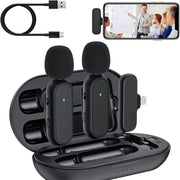 Microfono lavalier wireless doppio con custodia ricarica