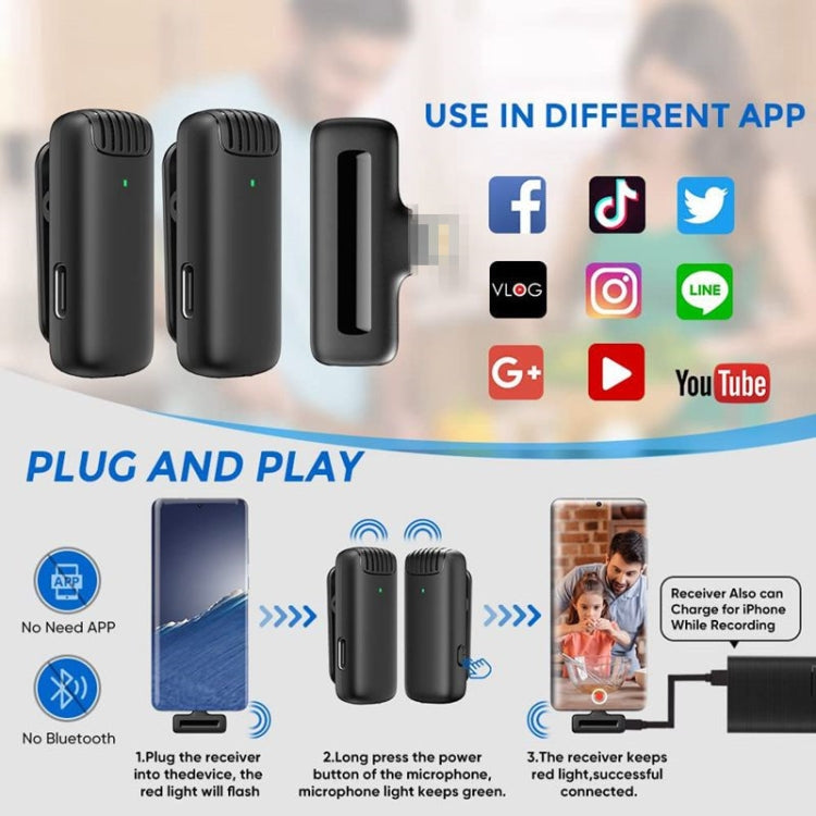 Microfono lavalier wireless Microfono da bavero per dispositivo Type-C / USB-C con custodia di ricarica