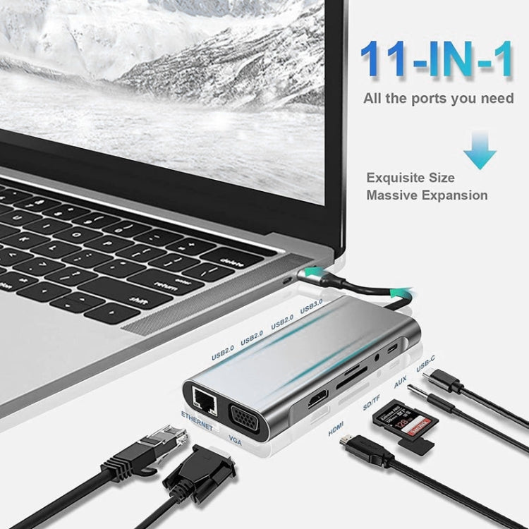 HUB USB C, adattatore USB C Dongle 11 in 1 con HDMI 4K, VGA, PD tipo C, USB 3.0, Ethernet RJ45, lettore di schede SD/TF, AUX da 3,5 mm, docking station compatibile con MacBook Pro/Air, altri tipi CDispositivi portatili