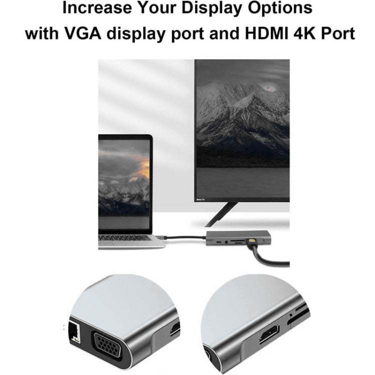 HUB USB C, adattatore USB C Dongle 11 in 1 con HDMI 4K, VGA, PD tipo C, USB 3.0, Ethernet RJ45, lettore di schede SD/TF, AUX da 3,5 mm, docking station compatibile con MacBook Pro/Air, altri tipi CDispositivi portatili
