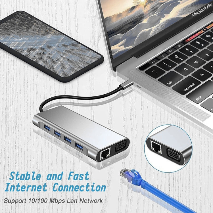 HUB USB C, adattatore USB C Dongle 11 in 1 con HDMI 4K, VGA, PD tipo C, USB 3.0, Ethernet RJ45, lettore di schede SD/TF, AUX da 3,5 mm, docking station compatibile con MacBook Pro/Air, altri tipi CDispositivi portatili