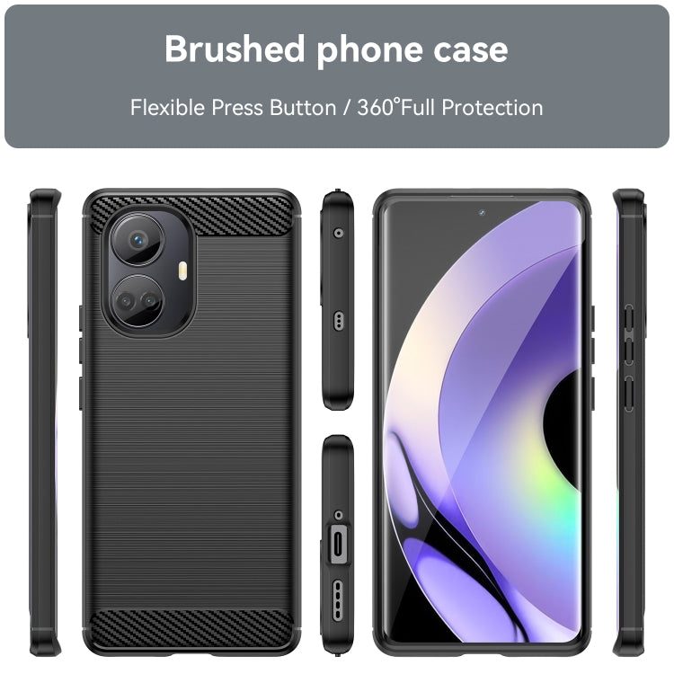 Custodia per telefono TPU in fibra di carbonio con trama spazzolata, For Realme 10 Pro+