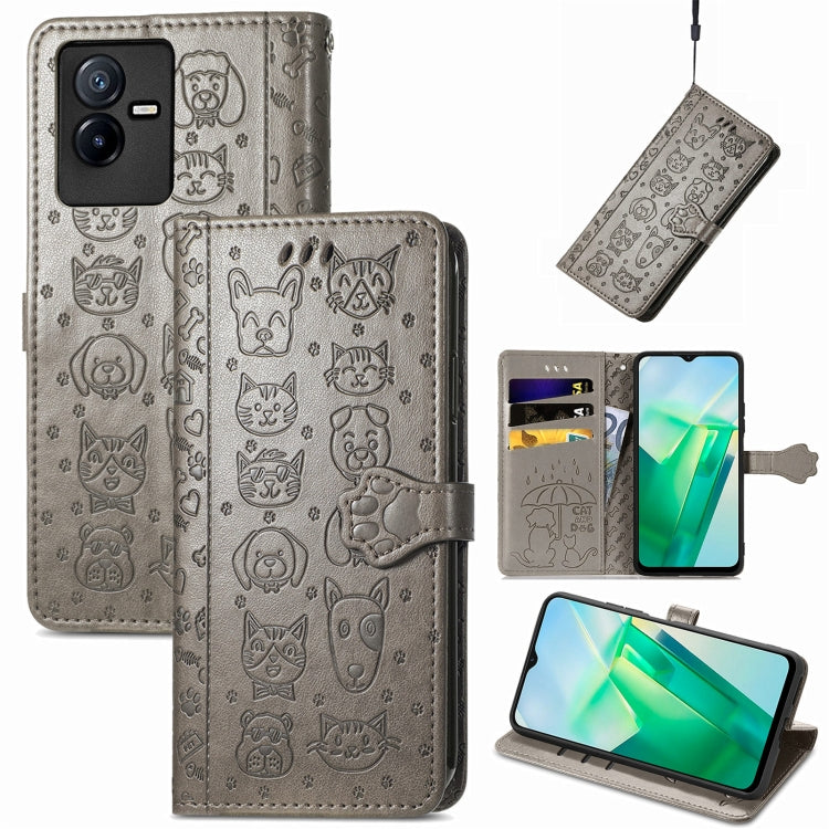 Simpatica custodia per telefono in pelle goffrata con gatto e cane, For UMIDIGI A13S, For vivo T2X, For ZTE Blade A72 4G