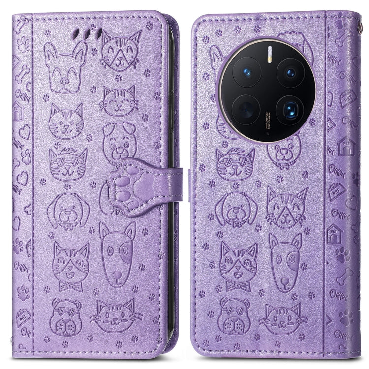 Simpatica custodia per telefono in pelle goffrata con gatto e cane, For Huawei Mate 50 Pro