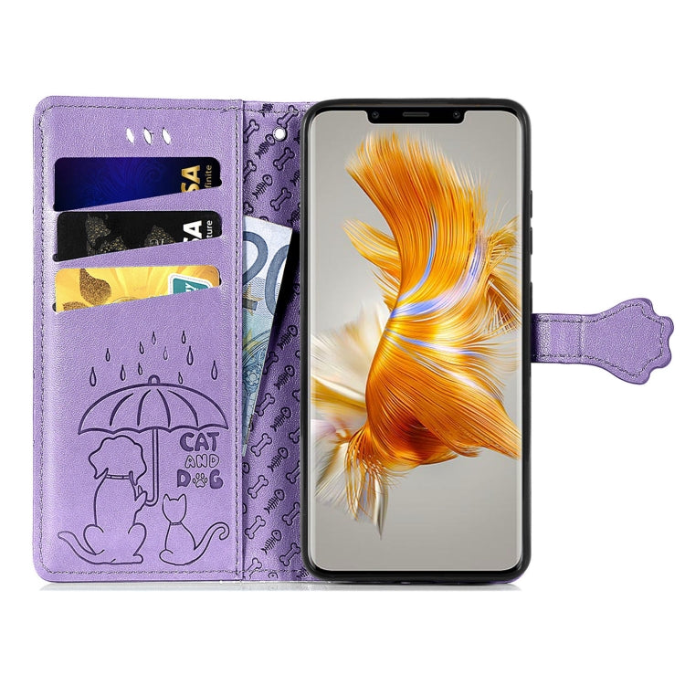 Simpatica custodia per telefono in pelle goffrata con gatto e cane, For Huawei Mate 50 Pro