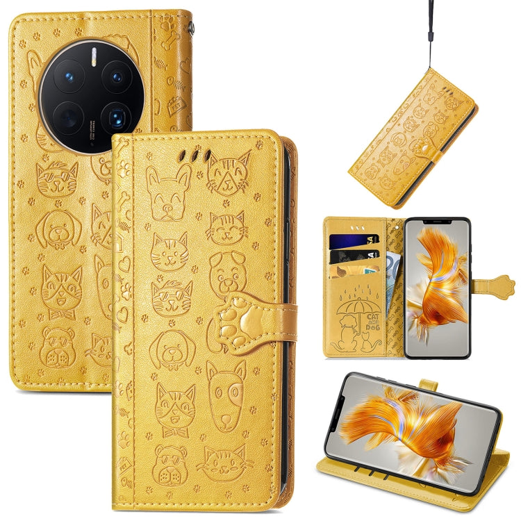 Simpatica custodia per telefono in pelle goffrata con gatto e cane, For Huawei Mate 50 Pro