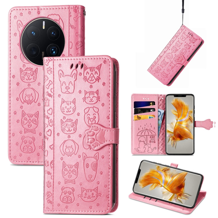 Simpatica custodia per telefono in pelle goffrata con gatto e cane, For Huawei Mate 50 Pro