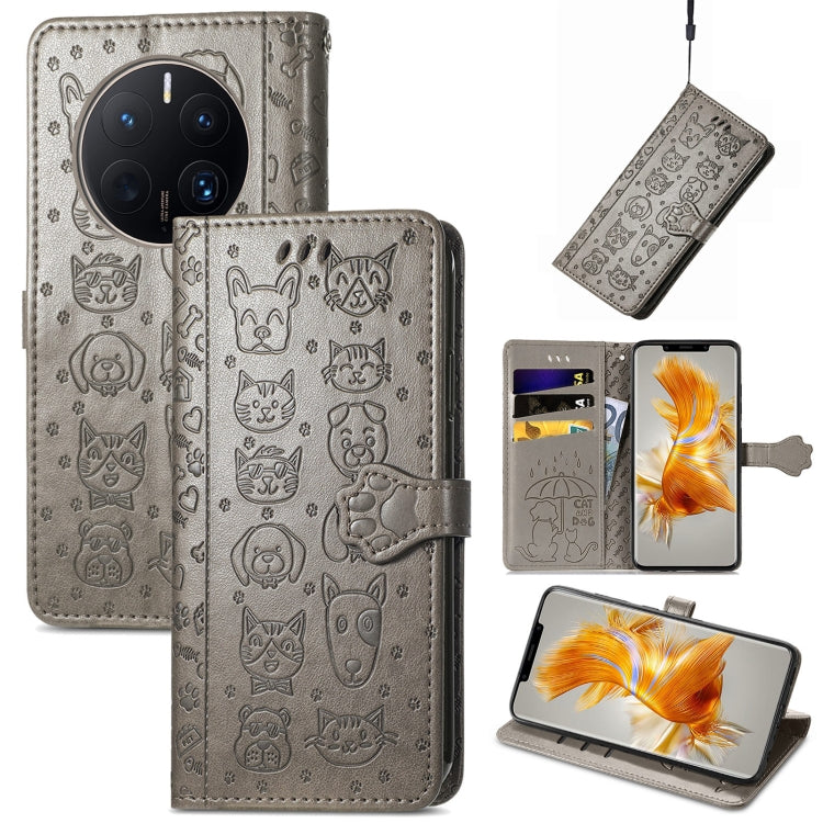 Simpatica custodia per telefono in pelle goffrata con gatto e cane, For Huawei Mate 50 Pro