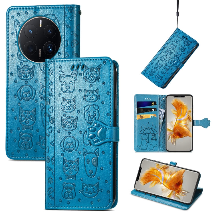 Simpatica custodia per telefono in pelle goffrata con gatto e cane, For Huawei Mate 50 Pro
