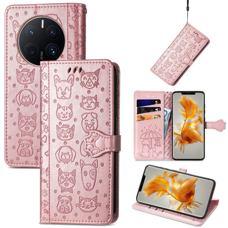 Simpatica custodia per telefono in pelle goffrata con gatto e cane, For Huawei Mate 50 Pro
