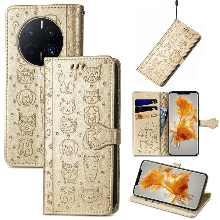 Simpatica custodia per telefono in pelle goffrata con gatto e cane, For Huawei Mate 50 Pro