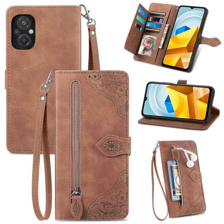 Custodia per telefono in pelle antiurto con fiore in rilievo, For Honor X8 5G, For OPPO A17, For OPPO Reno8, For Xiaomi Poco M5