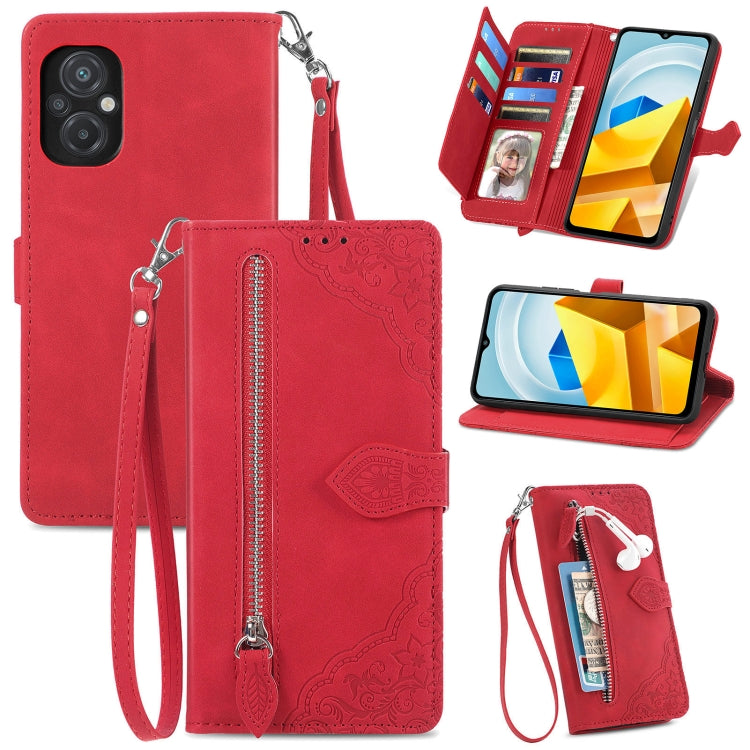 Custodia per telefono in pelle antiurto con fiore in rilievo, For Honor X8 5G, For OPPO A17, For OPPO Reno8, For Xiaomi Poco M5