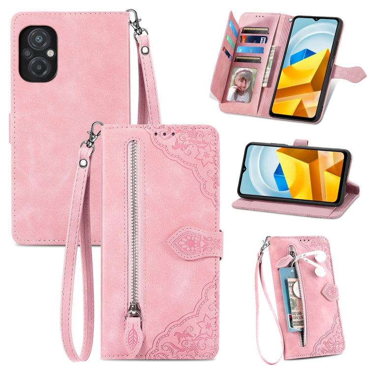 Custodia per telefono in pelle antiurto con fiore in rilievo, For Honor X8 5G, For OPPO A17, For OPPO Reno8, For Xiaomi Poco M5