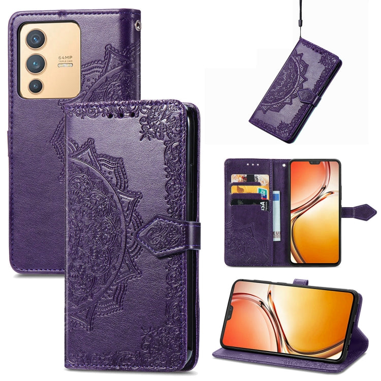 Custodia per telefono in pelle goffrata fiore mandala, For vivo V23 5G, For vivo X80 Lite, For vivo X80 Pro