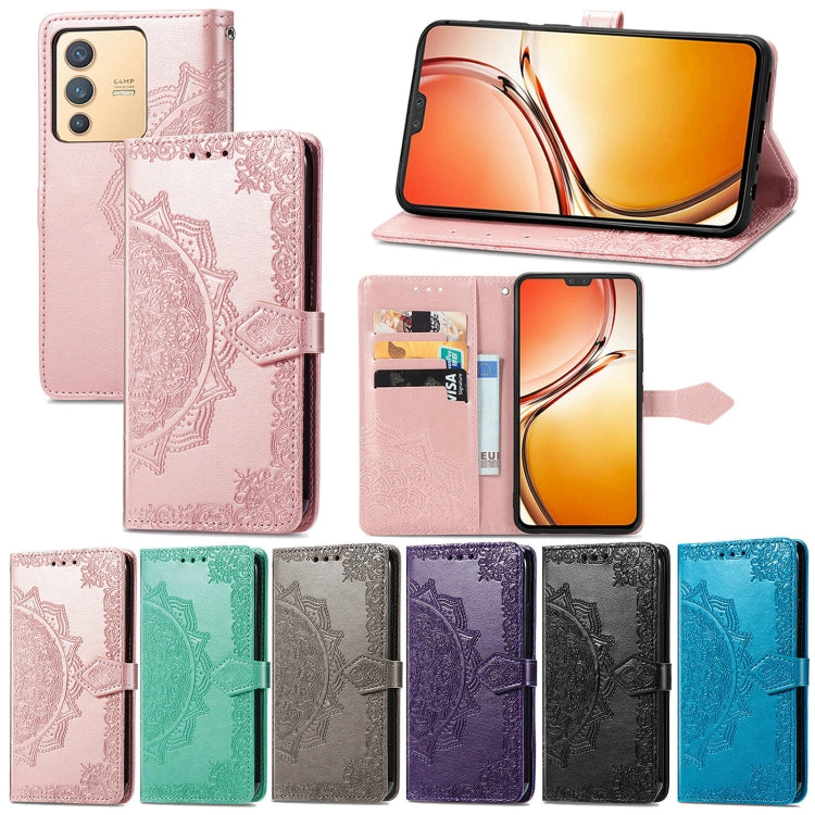 Custodia per telefono in pelle goffrata fiore mandala, For vivo V23 5G, For vivo X80 Lite, For vivo X80 Pro