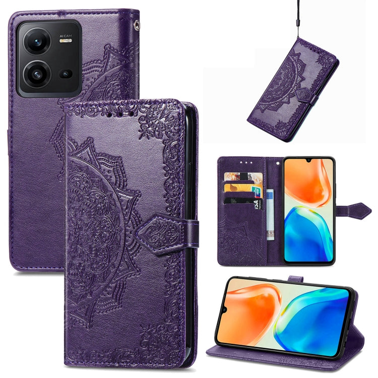 Custodia per telefono in pelle goffrata fiore mandala, For vivo V23 5G, For vivo X80 Lite, For vivo X80 Pro
