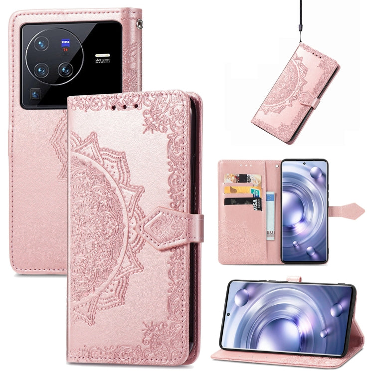 Custodia per telefono in pelle goffrata fiore mandala, For vivo V23 5G, For vivo X80 Lite, For vivo X80 Pro