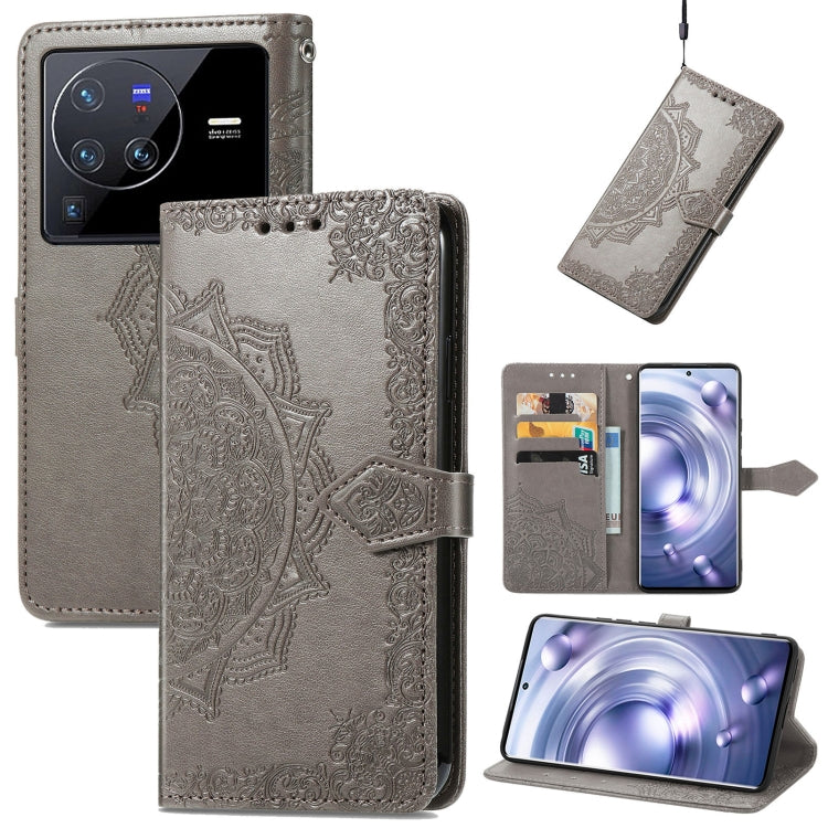 Custodia per telefono in pelle goffrata fiore mandala, For vivo V23 5G, For vivo X80 Lite, For vivo X80 Pro