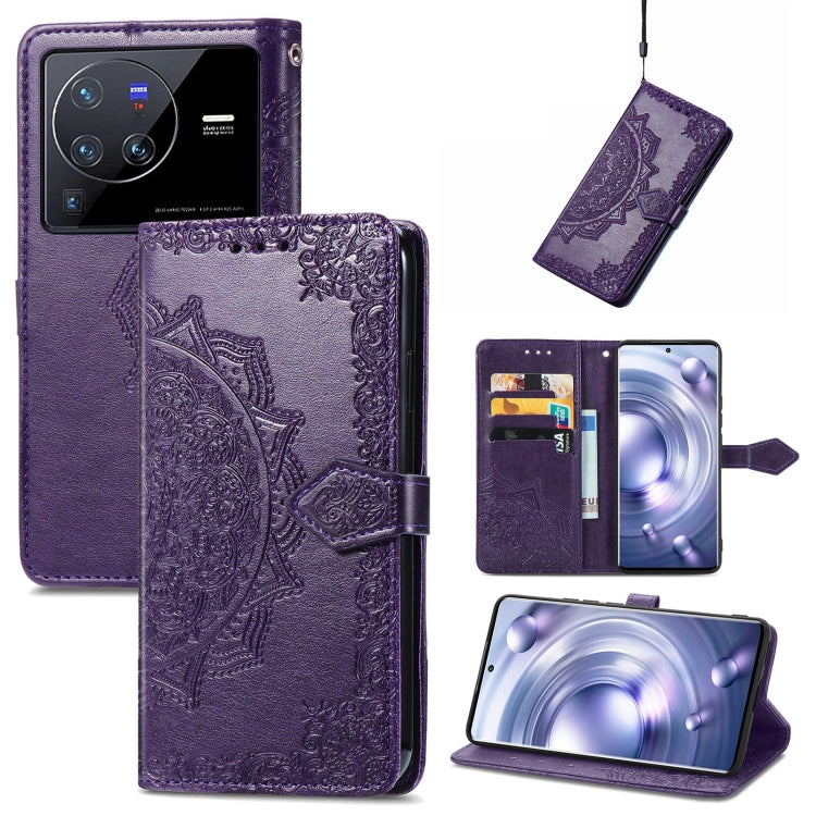 Custodia per telefono in pelle goffrata fiore mandala, For vivo V23 5G, For vivo X80 Lite, For vivo X80 Pro