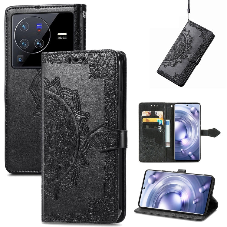 Custodia per telefono in pelle goffrata fiore mandala, For vivo V23 5G, For vivo X80 Lite, For vivo X80 Pro