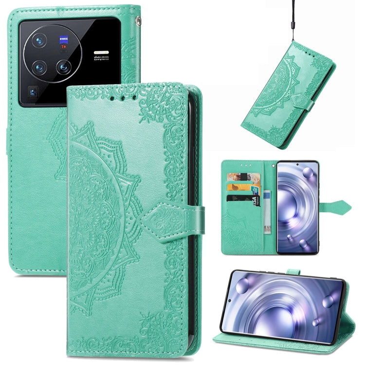 Custodia per telefono in pelle goffrata fiore mandala, For vivo V23 5G, For vivo X80 Lite, For vivo X80 Pro