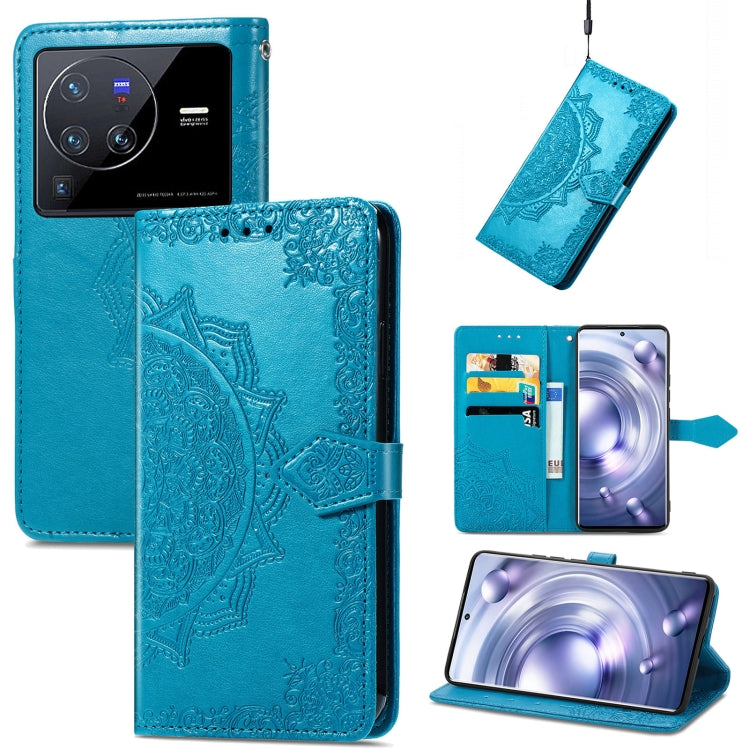 Custodia per telefono in pelle goffrata fiore mandala, For vivo V23 5G, For vivo X80 Lite, For vivo X80 Pro