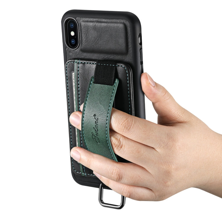 Custodia per telefono in PU con supporto per cinturino da polso per portafoglio per carte Suteni H13, For iPhone X / XS, For iPhone XR, For iPhone XS Max