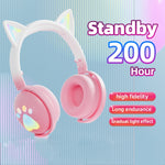 KE28 RGB Cute Cat Ears Bluetooth Wireless Music Headset con microfono staccabile
