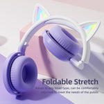 KE28 RGB Cute Cat Ears Bluetooth Wireless Music Headset con microfono staccabile