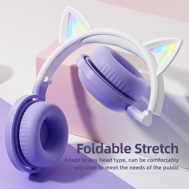 KE28 RGB Cute Cat Ears Bluetooth Wireless Music Headset con microfono staccabile