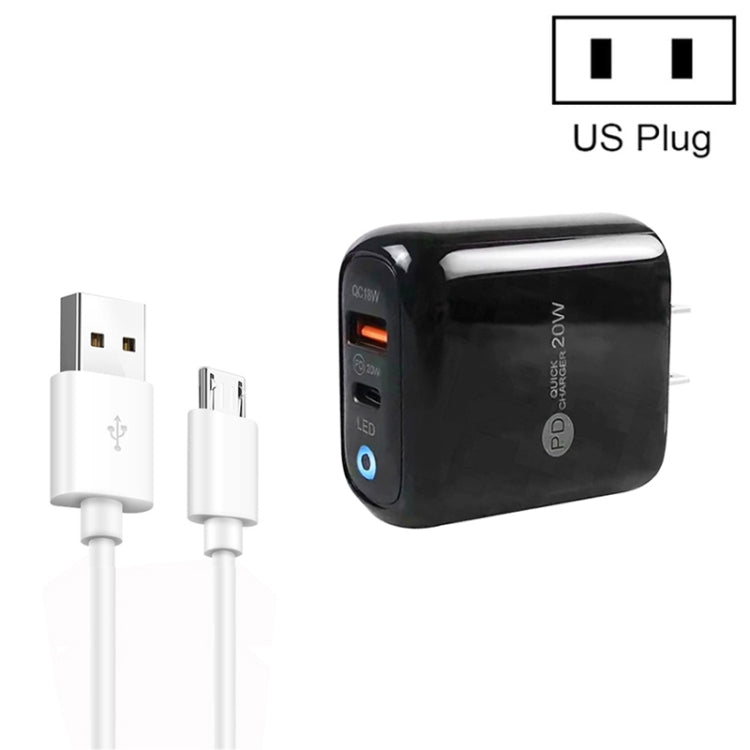 PD04 Type-C + Caricabatteria per telefono cellulare USB con cavo da USB a micro USB, spina americana, US Plug + USB to Micro USB Cable